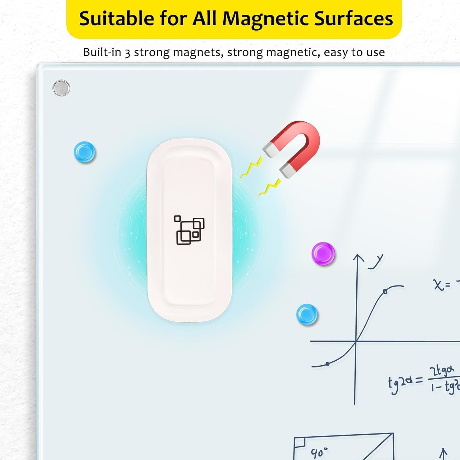 image:imagemaxtek Magnetic Dry Erase Eraser Pure White 8 Pack White Board Erasers Glass Whiteboard Eraser Office and School Classroom SuppliesWhite 2pack